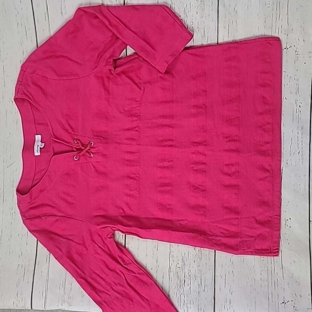 Talbots Hello Saturday Pink 3/4 Sleeve Cotton Women's Top Size Small Petite